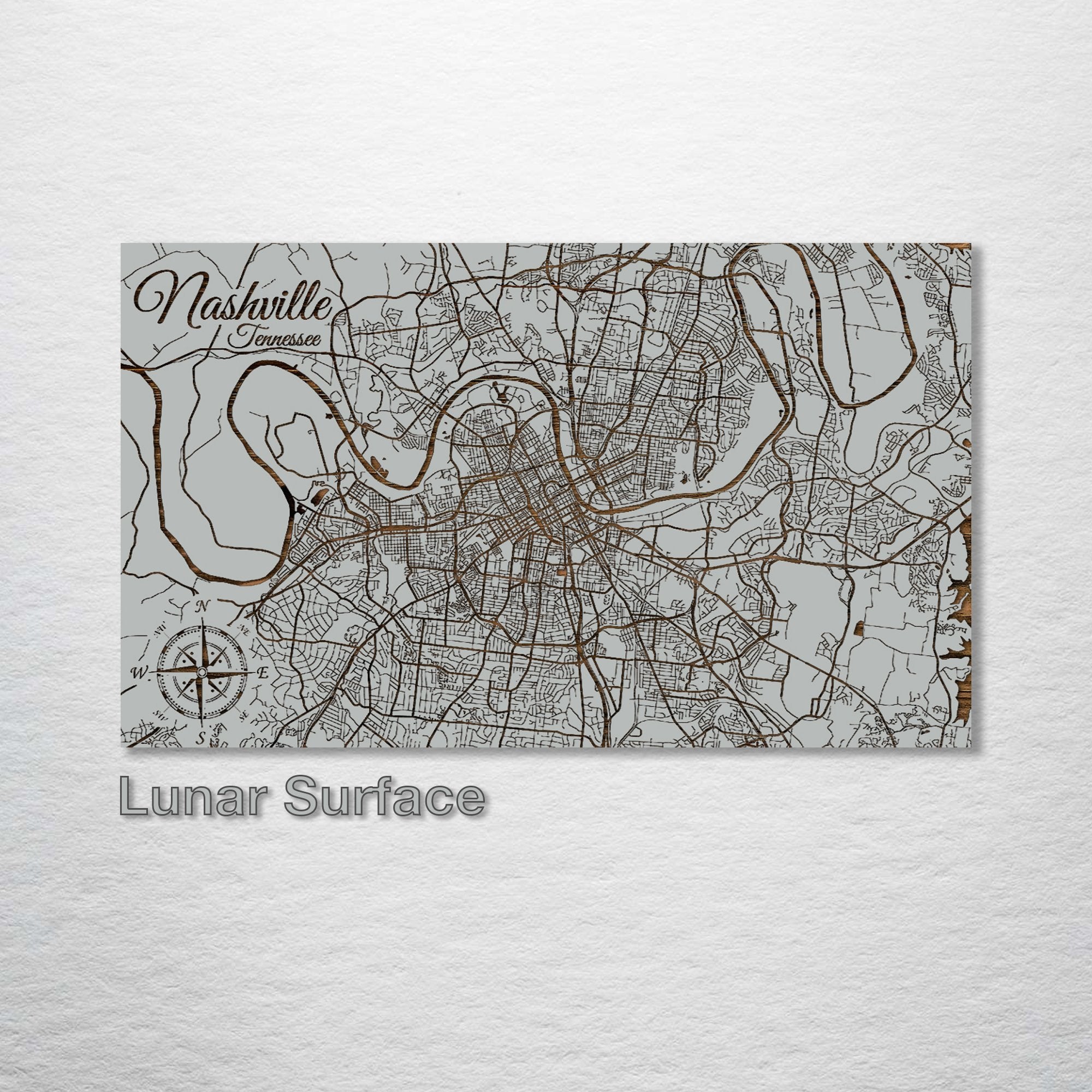 Nashville, TN - Street Map on Wood