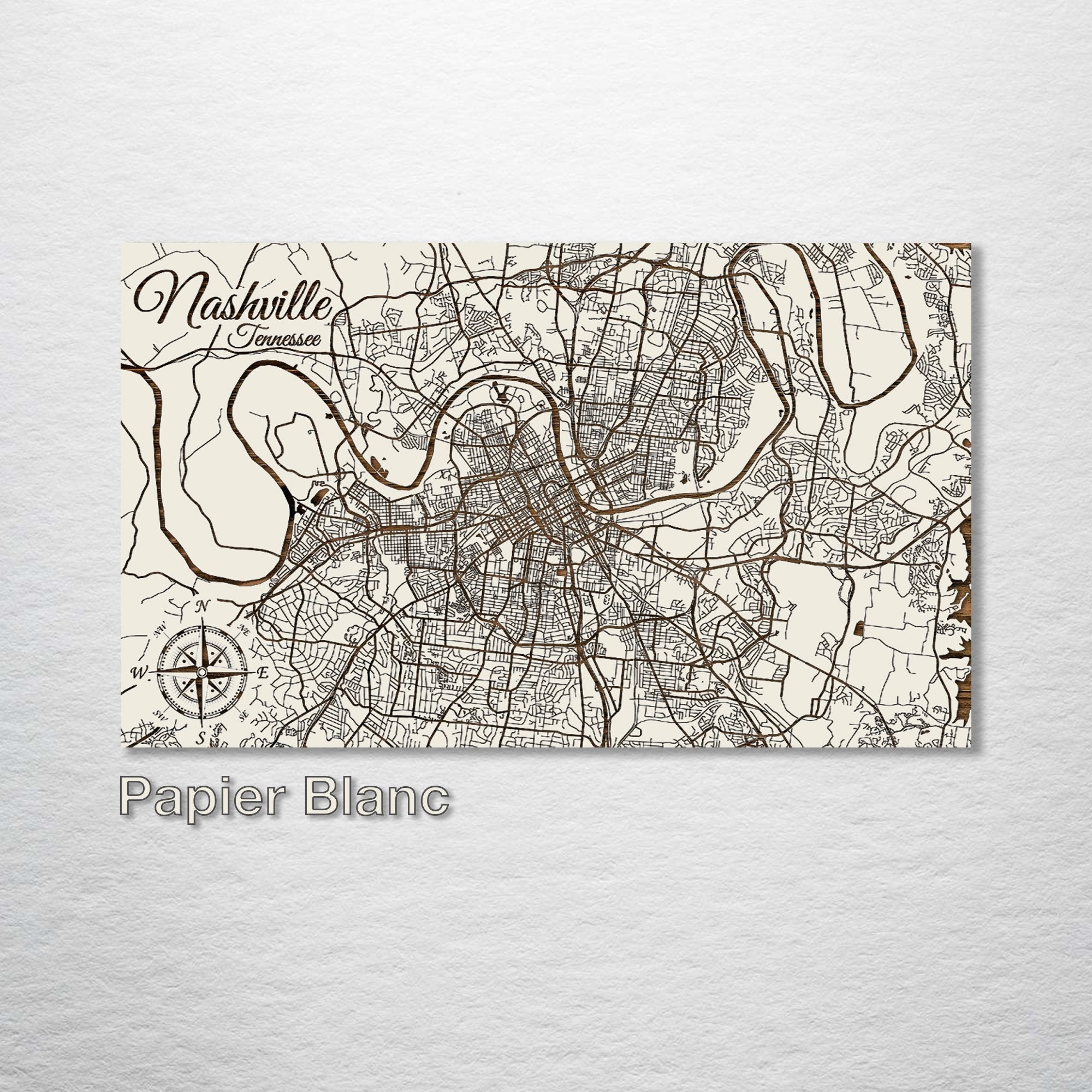 Nashville, TN - Street Map on Wood
