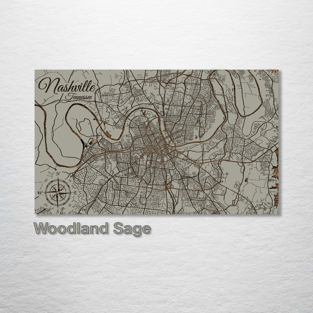 Nashville, TN - Street Map on Wood