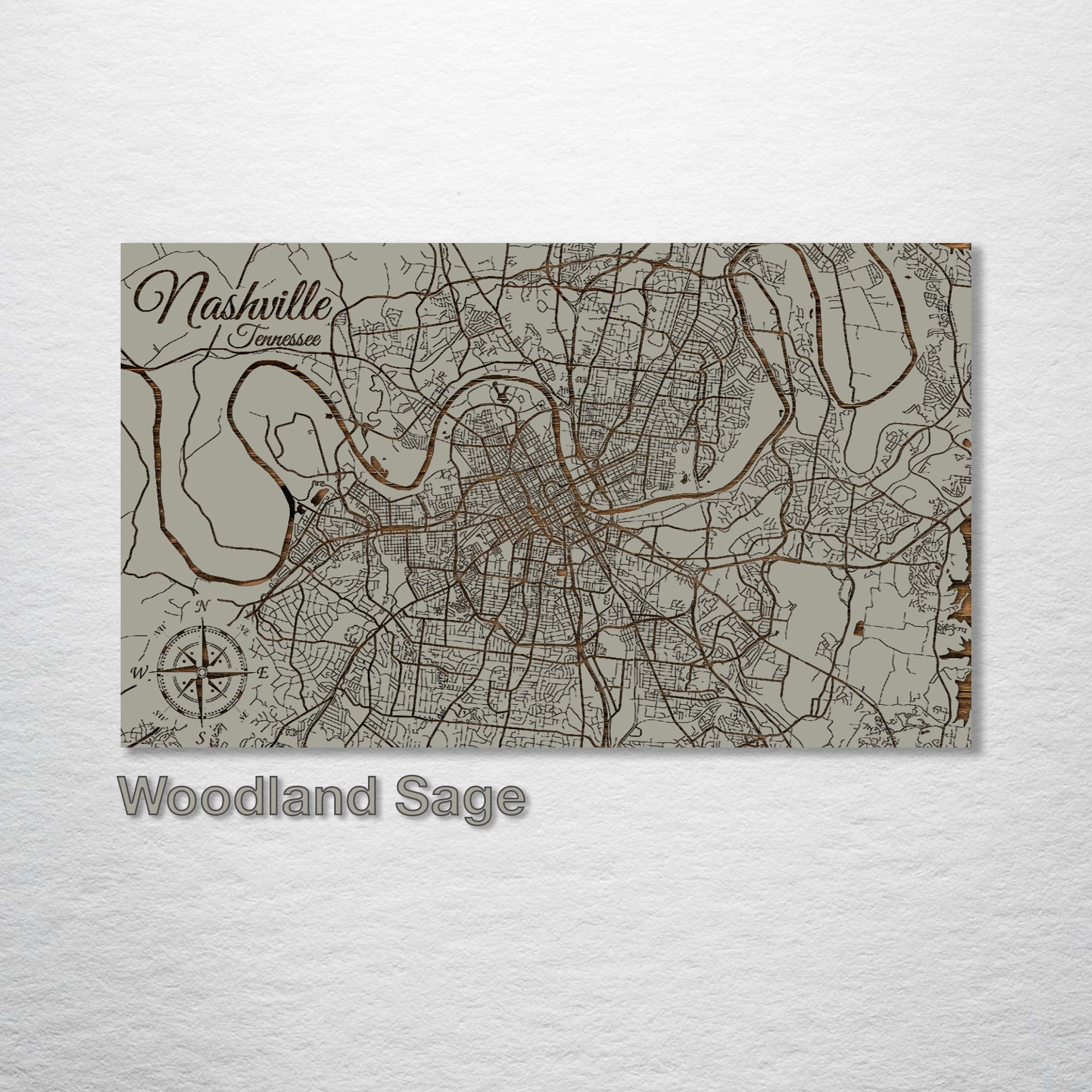 Nashville, TN - Street Map on Wood