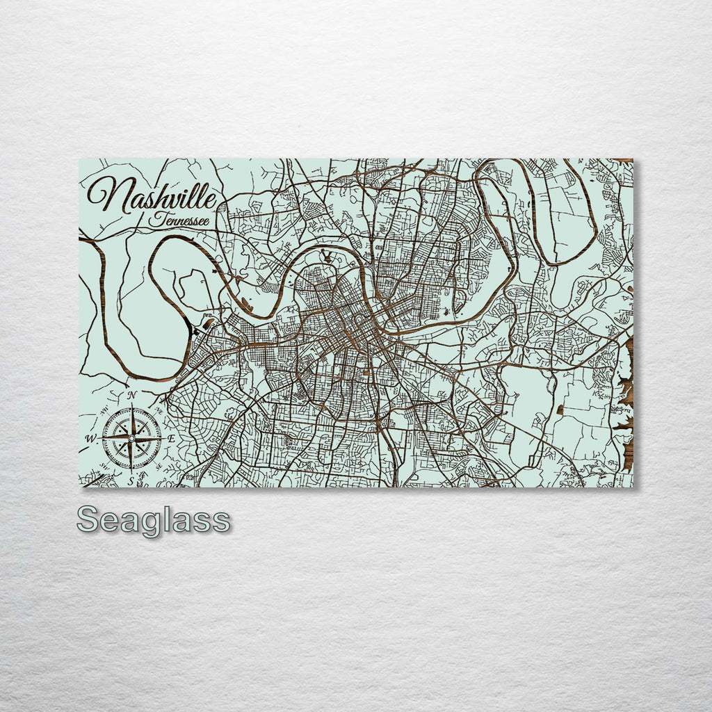 Nashville, TN - Street Map on Wood