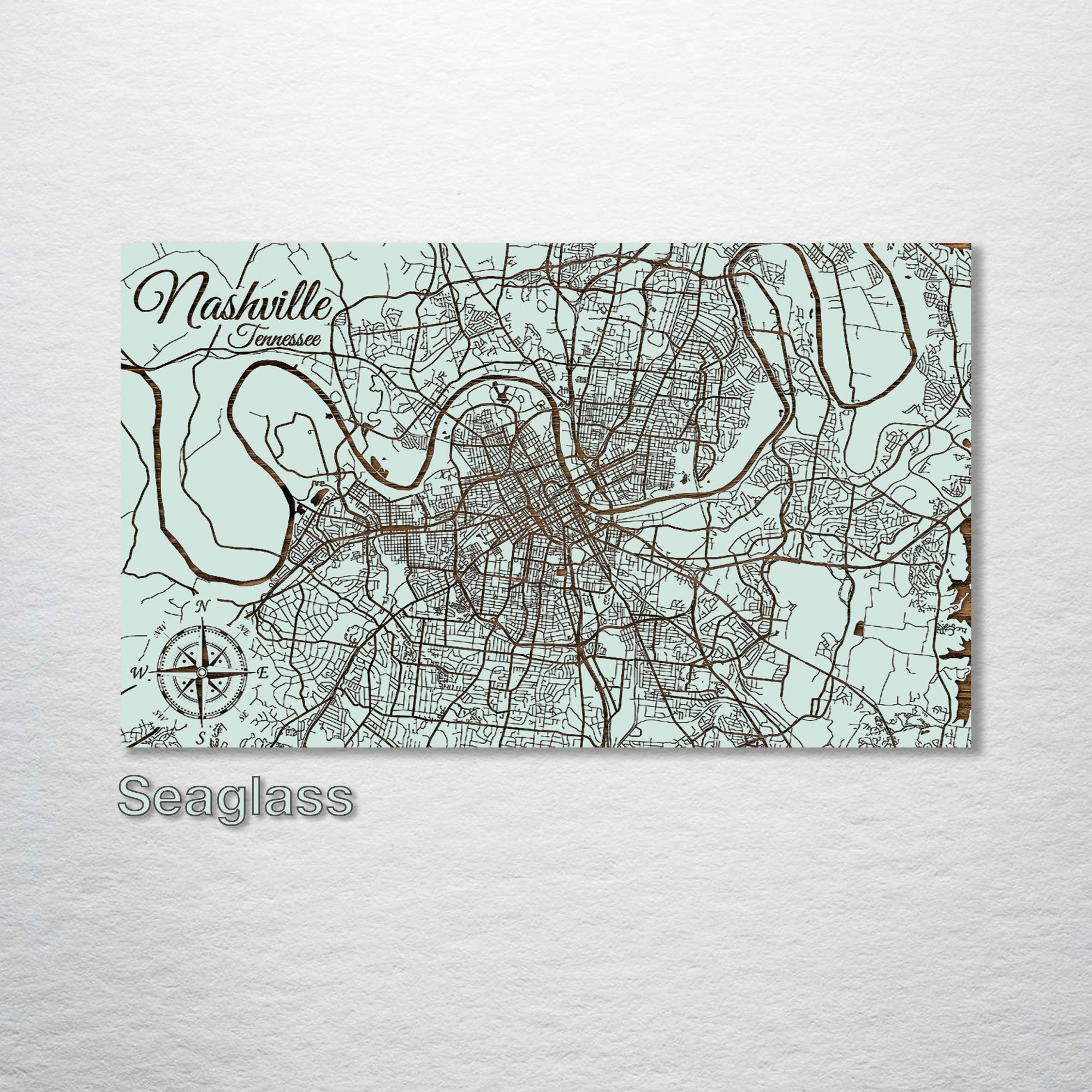Nashville, TN - Street Map on Wood