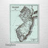 New Jersey 1812 - Historical Map on Wood