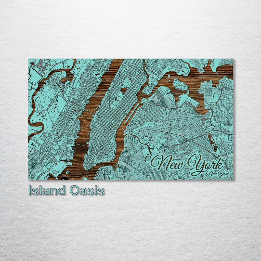 New York City, NY - Street Map on Wood