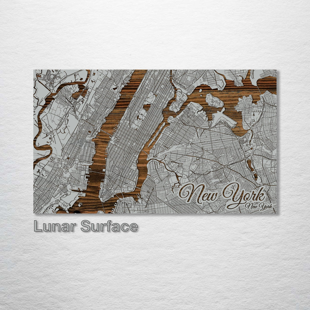 New York City, NY - Street Map on Wood