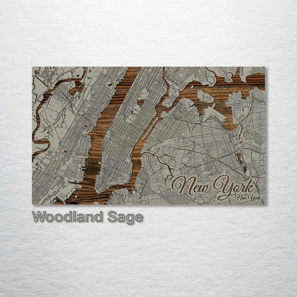 New York City, NY - Street Map on Wood