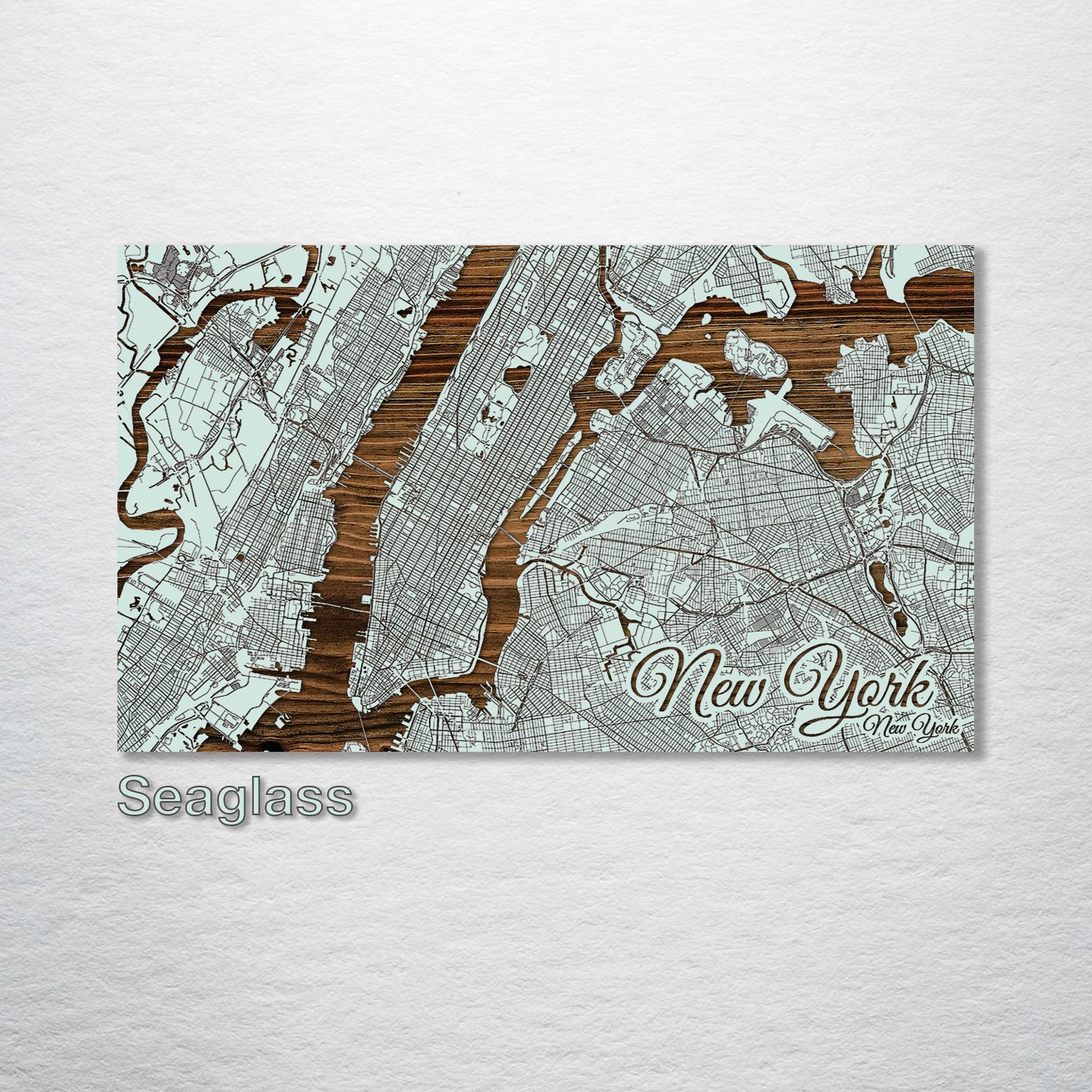 New York City, NY - Street Map on Wood