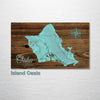 Oahu, Hawaii - Topographical Street Map on Wood