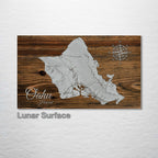 Oahu, Hawaii - Topographical Street Map on Wood