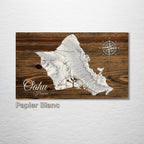 Oahu, Hawaii - Topographical Street Map on Wood