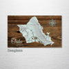 Oahu, Hawaii - Topographical Street Map on Wood