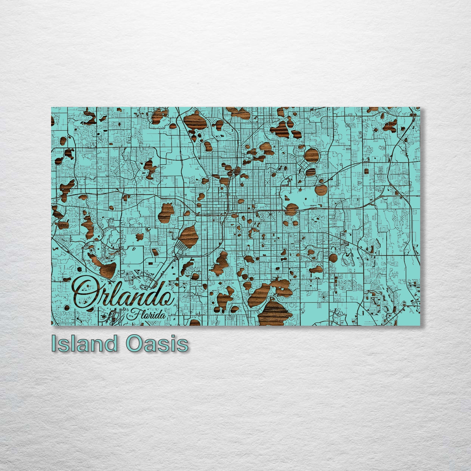 Orlando, FL - Street Map on Wood