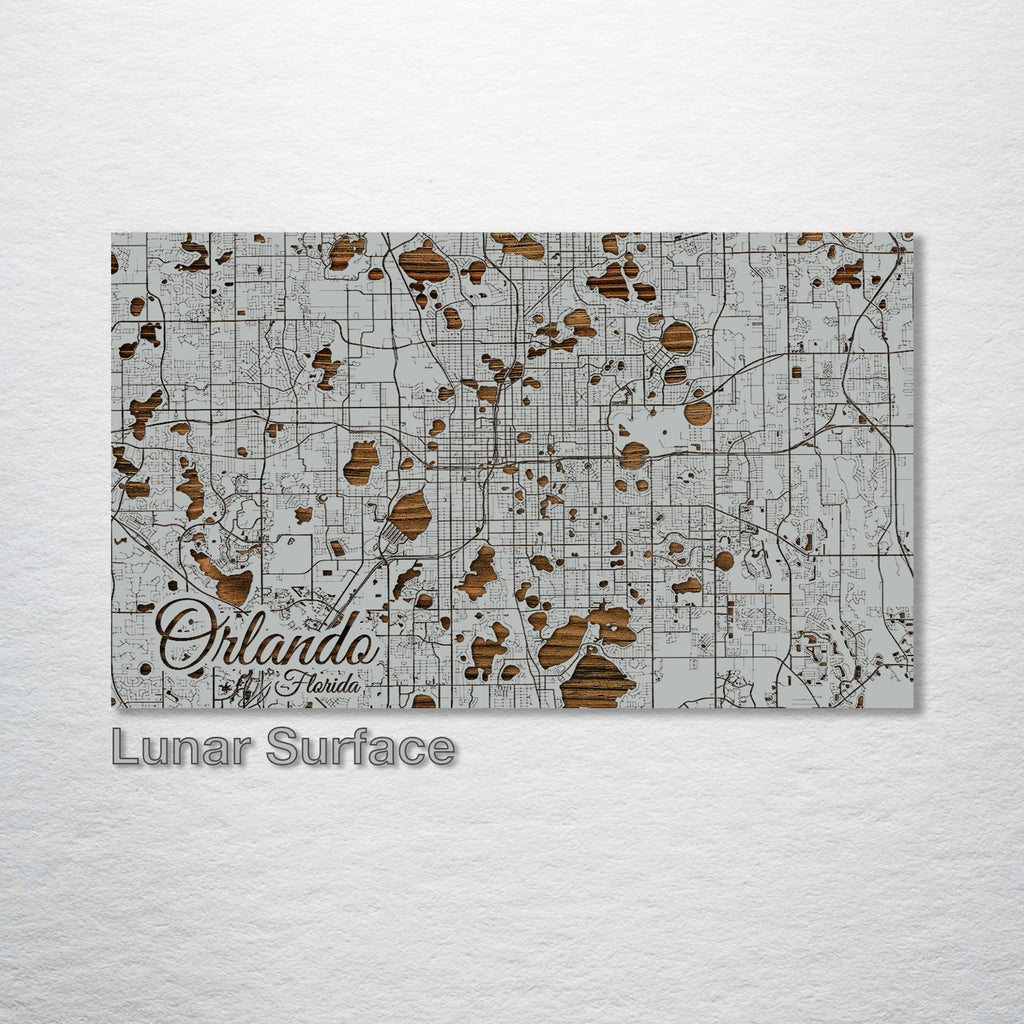Orlando, FL - Street Map on Wood