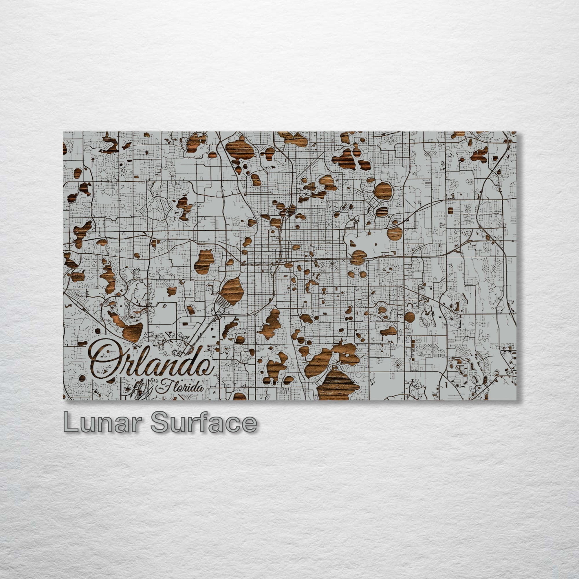 Orlando, FL - Street Map on Wood