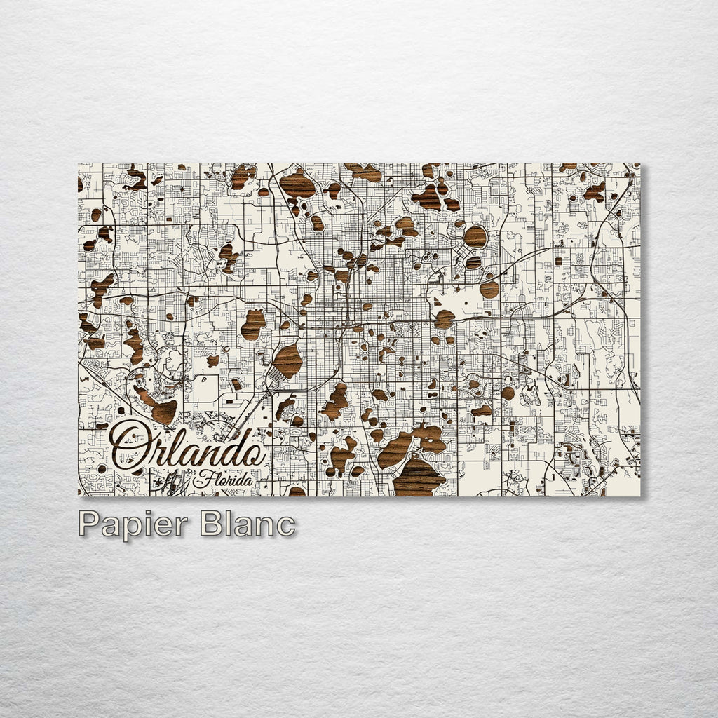 Orlando, FL - Street Map on Wood