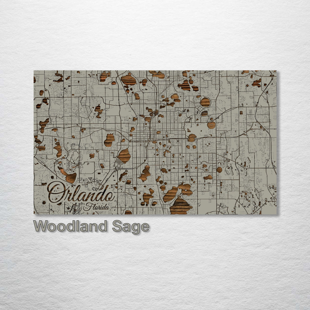 Orlando, FL - Street Map on Wood