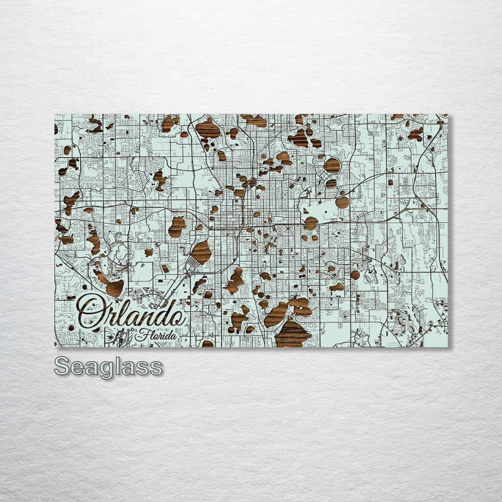 Orlando, FL - Street Map on Wood