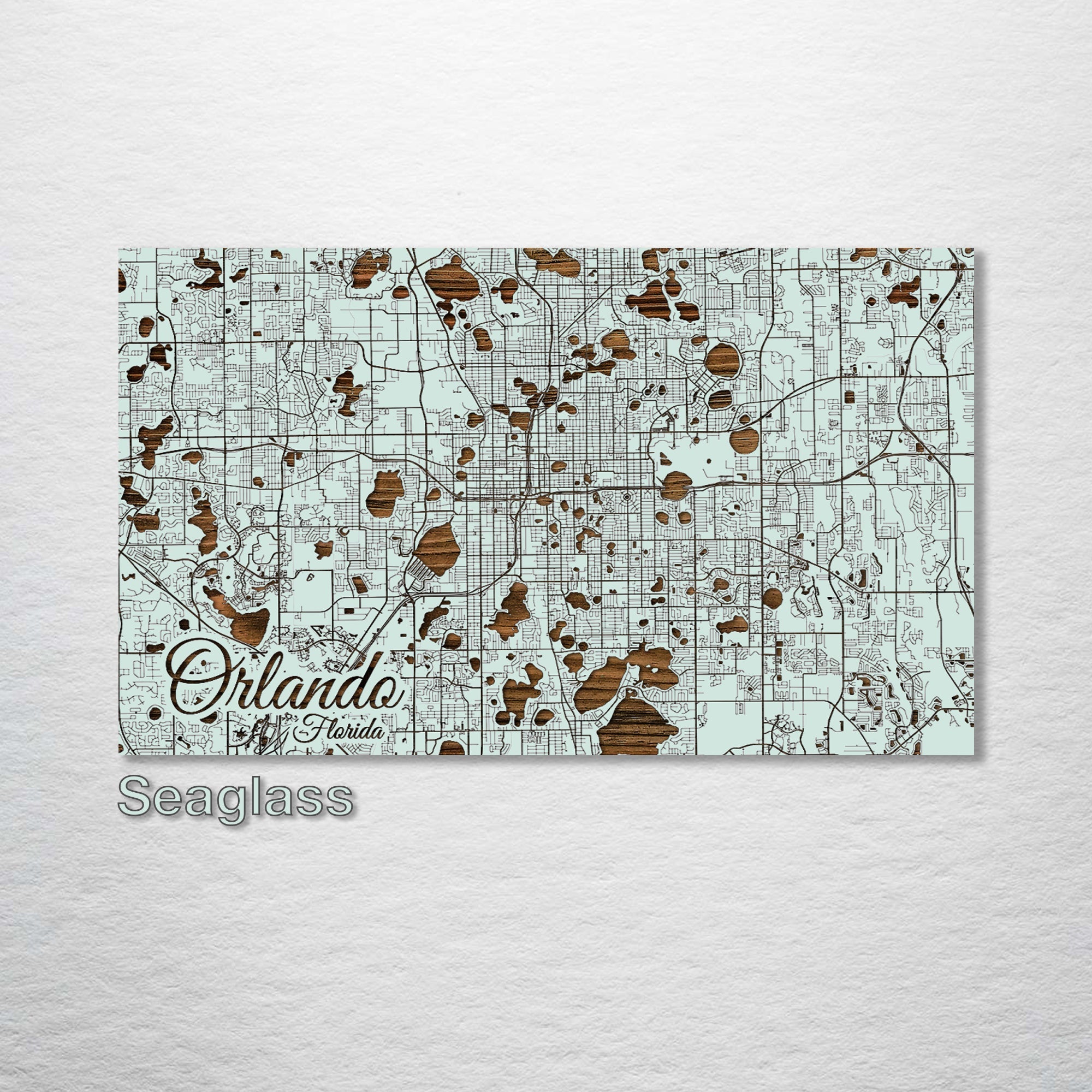 Orlando, FL - Street Map on Wood