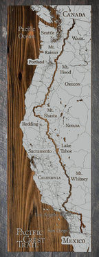 Pacific Crest Trail - Map on Wood