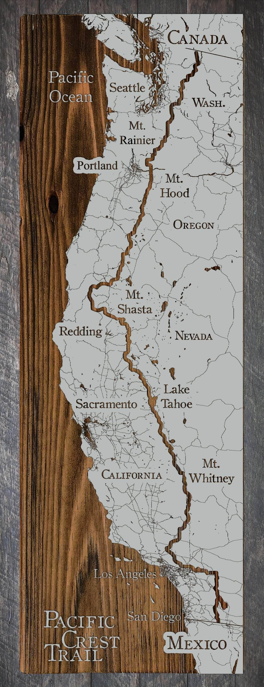 Pacific Crest Trail - Map on Wood