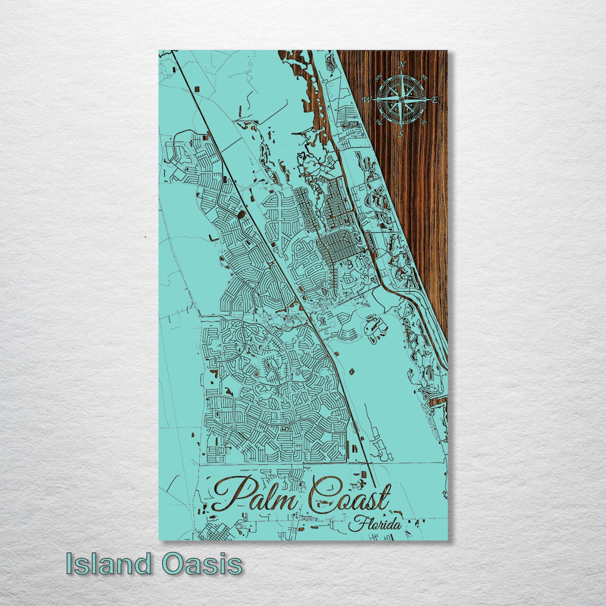 Palm Coast, FL - Street Map on Wood