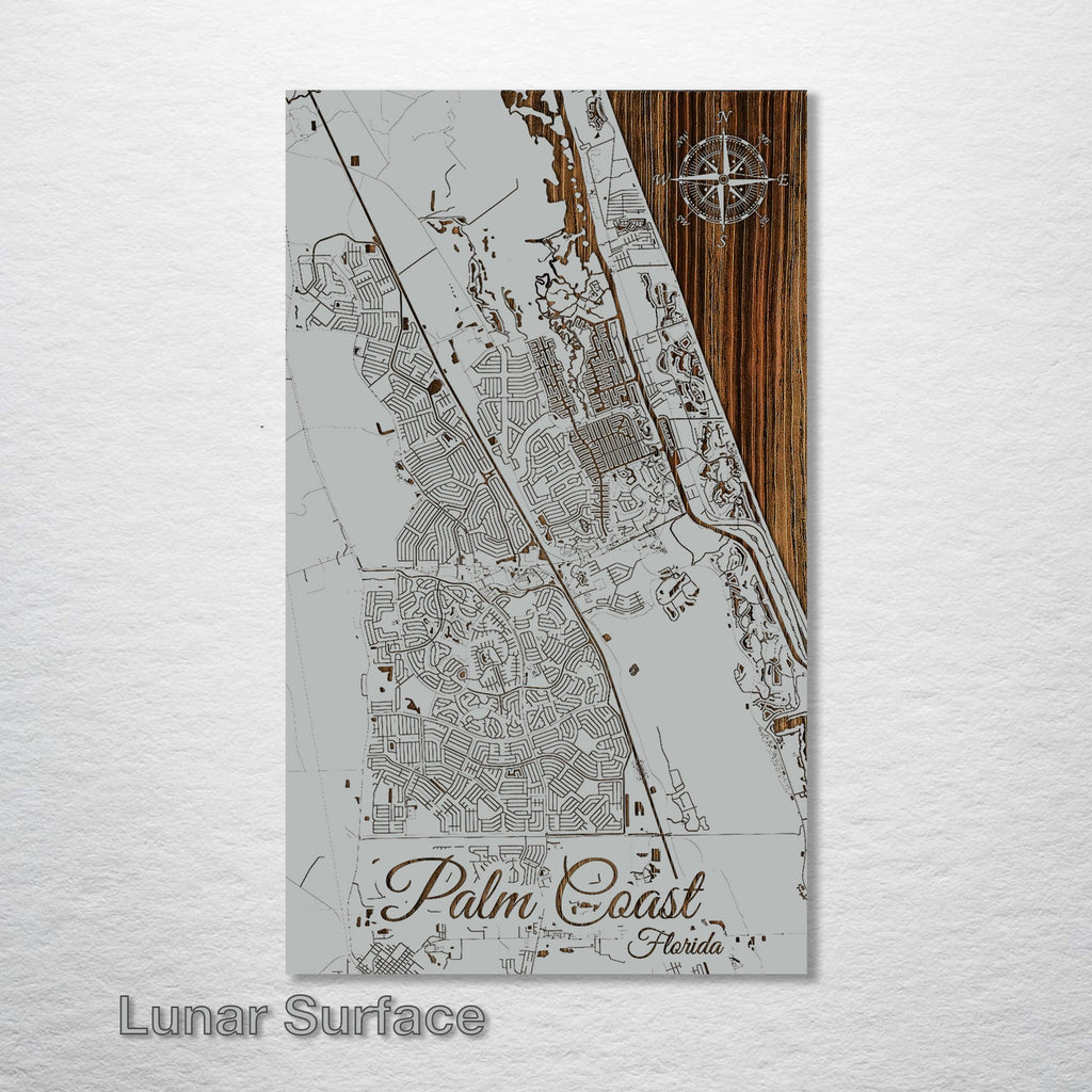 Palm Coast, FL - Street Map on Wood