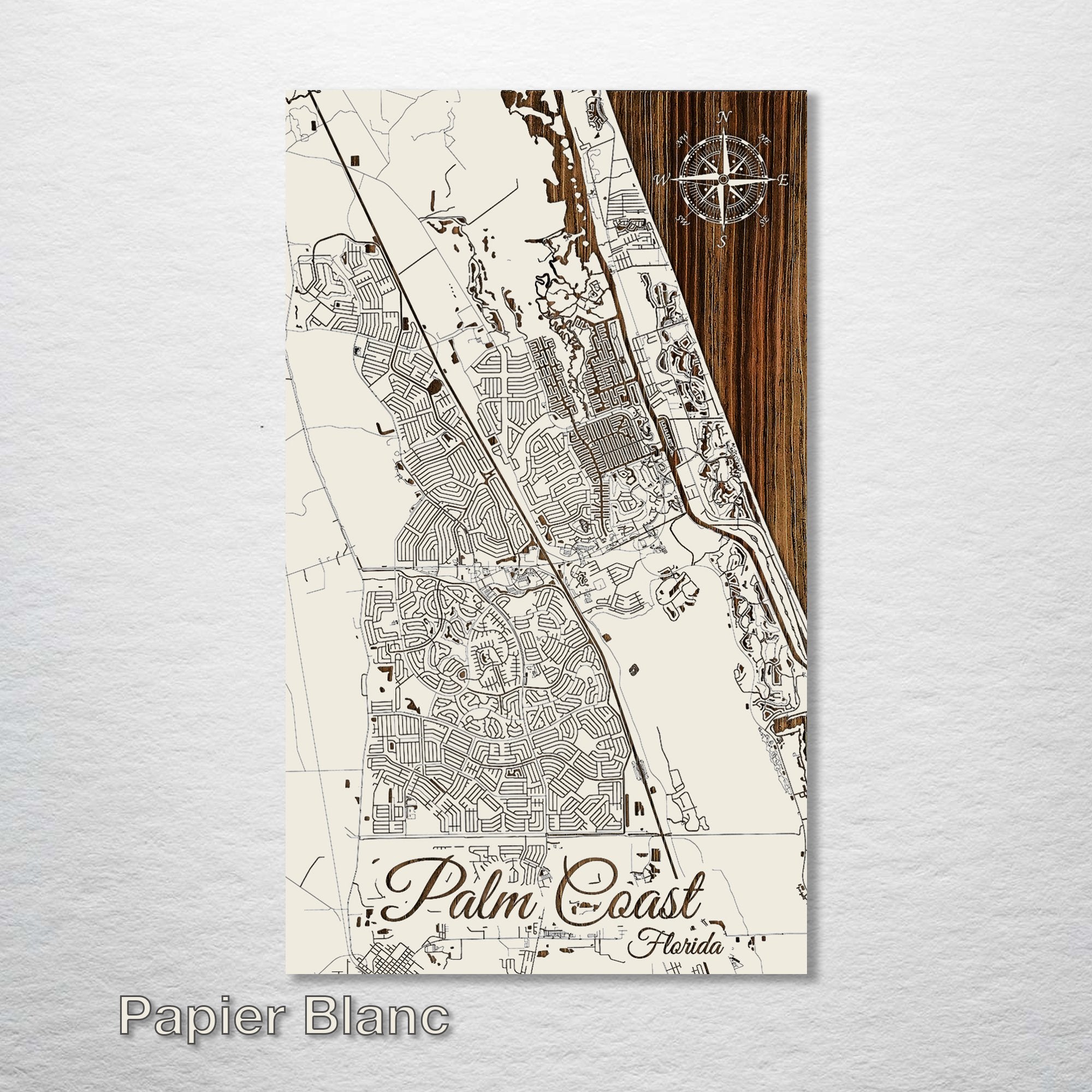 Palm Coast, FL - Street Map on Wood
