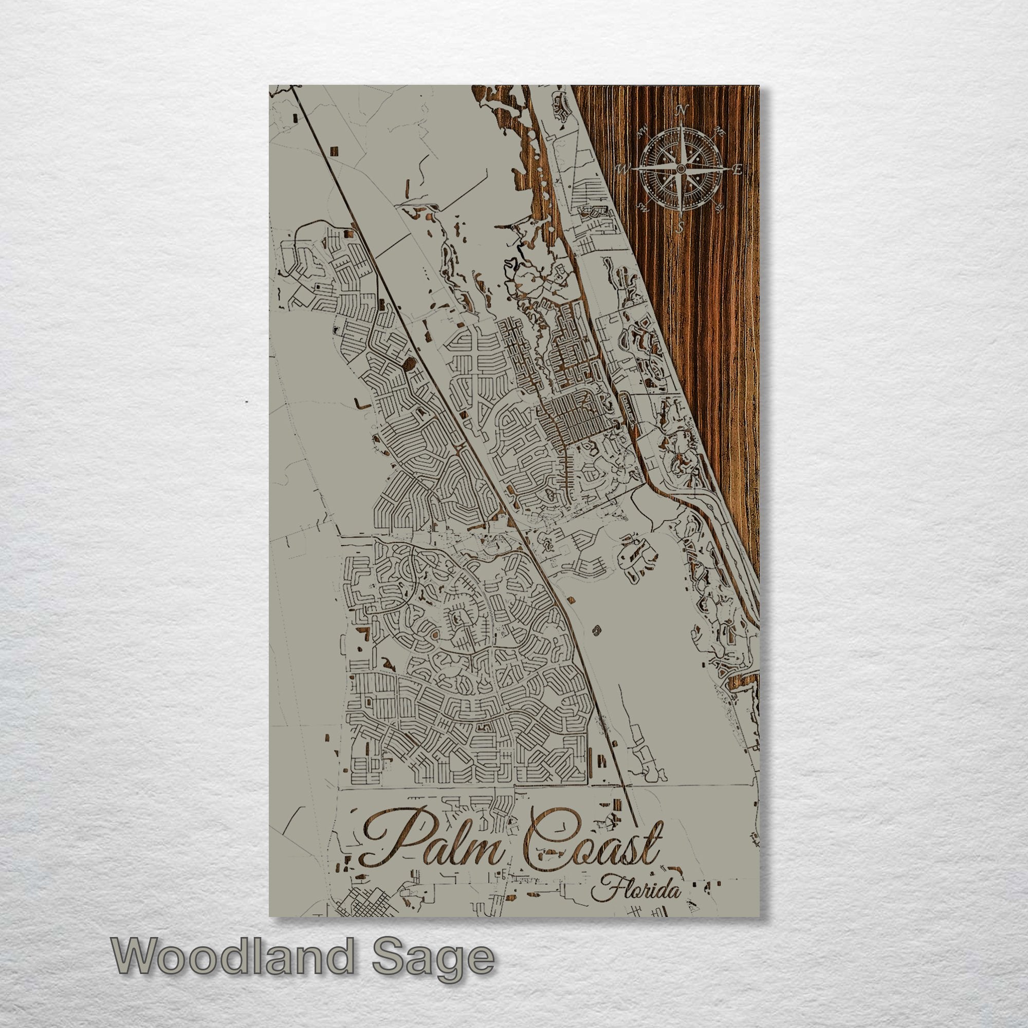 Palm Coast, FL - Street Map on Wood