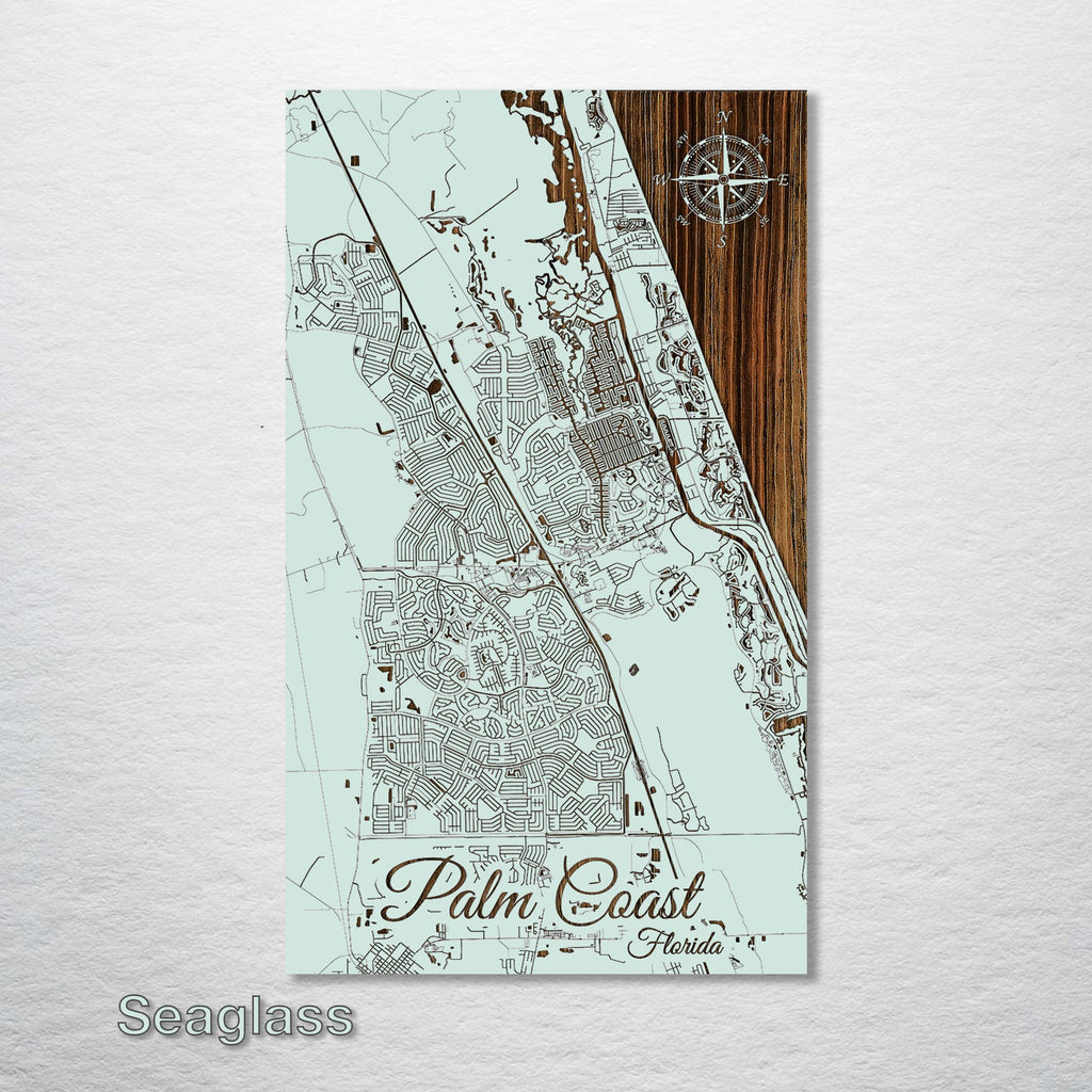 Palm Coast, FL - Street Map on Wood