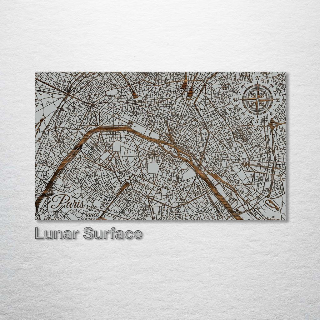 Paris, France - Street Map on Wood