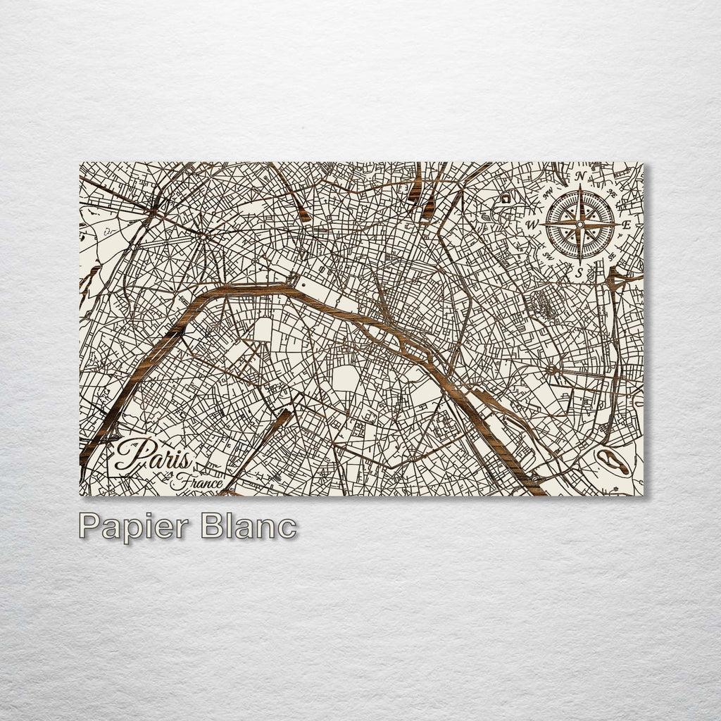 Paris, France - Street Map on Wood