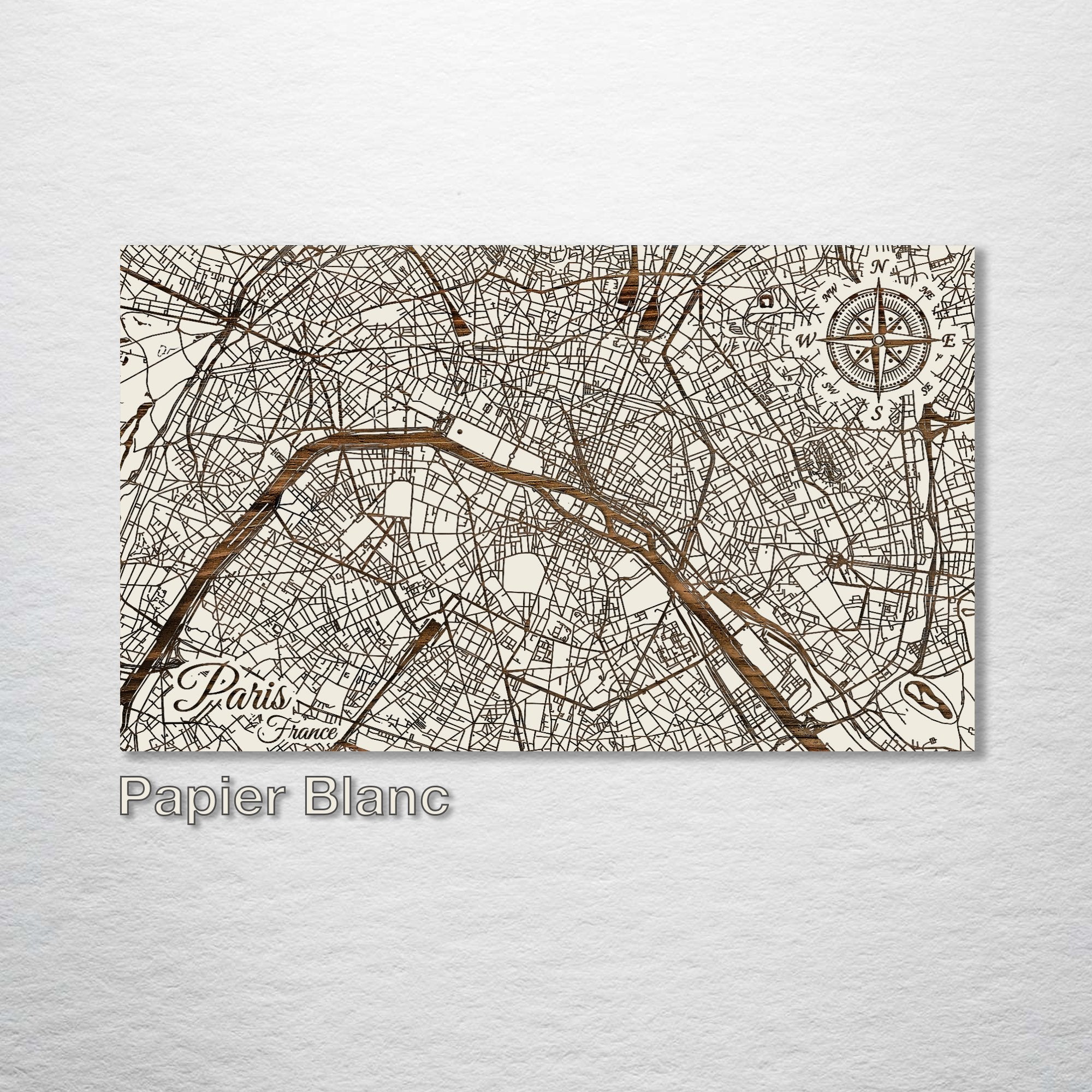 Paris, France - Street Map on Wood