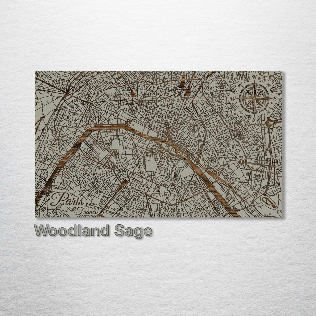 Paris, France - Street Map on Wood