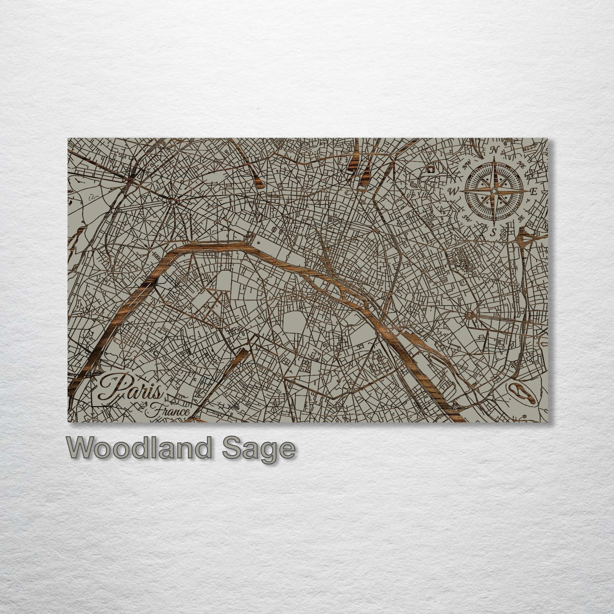 Paris, France - Street Map on Wood