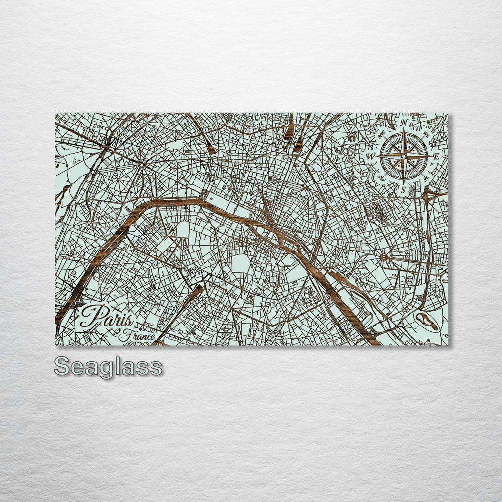 Paris, France - Street Map on Wood