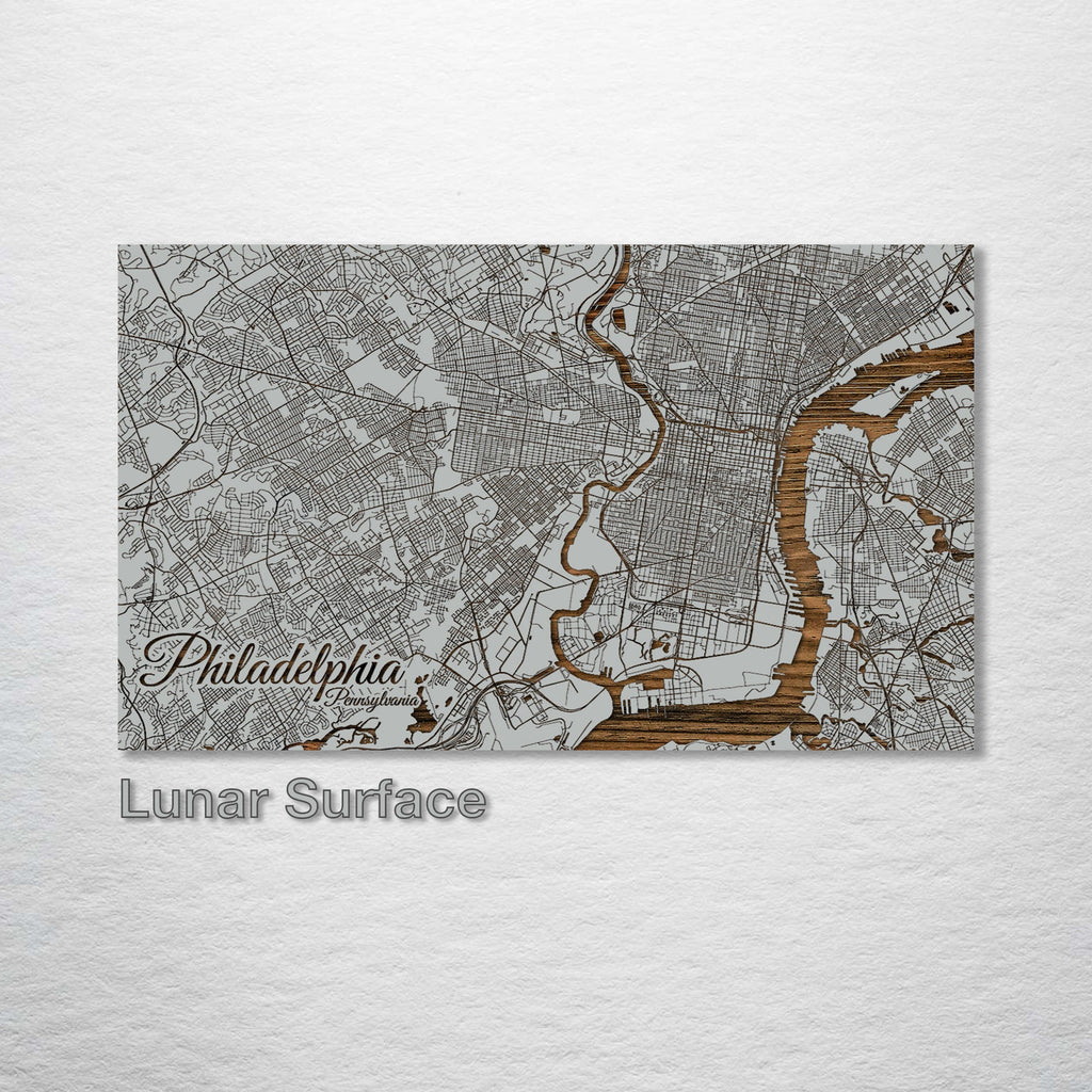 Philadelphia, PA - Street Map on Wood