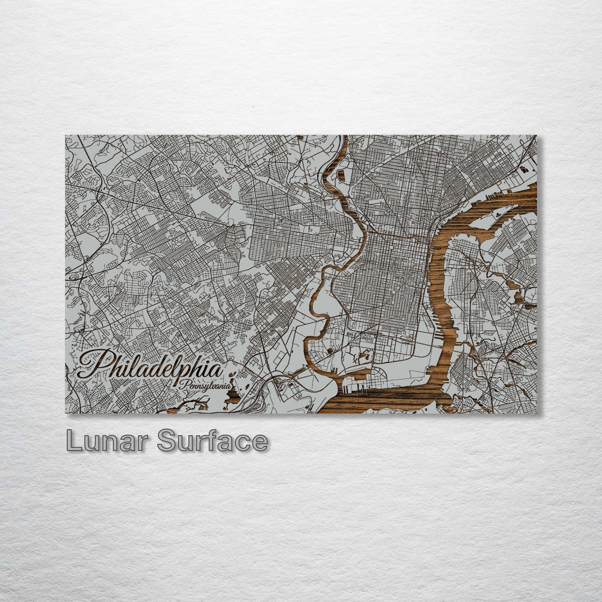 Philadelphia, PA - Street Map on Wood