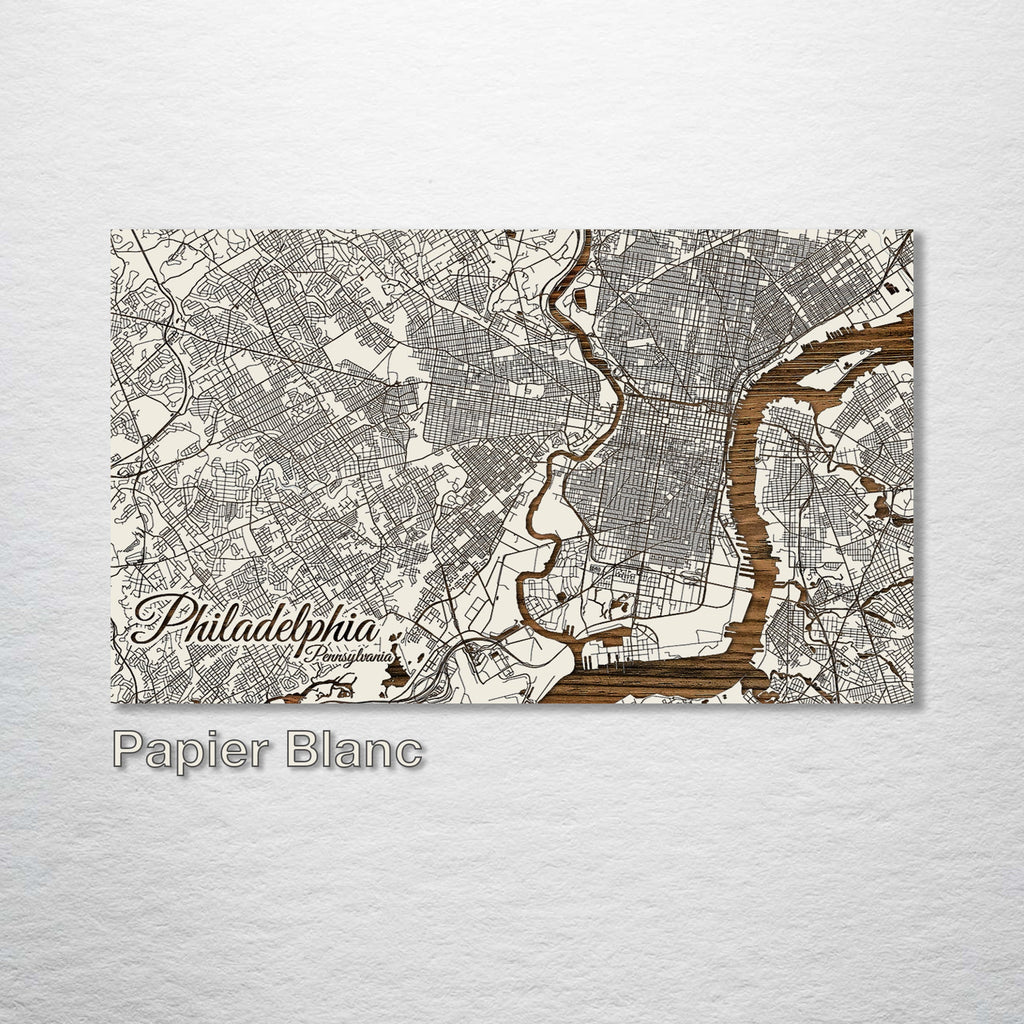 Philadelphia, PA - Street Map on Wood