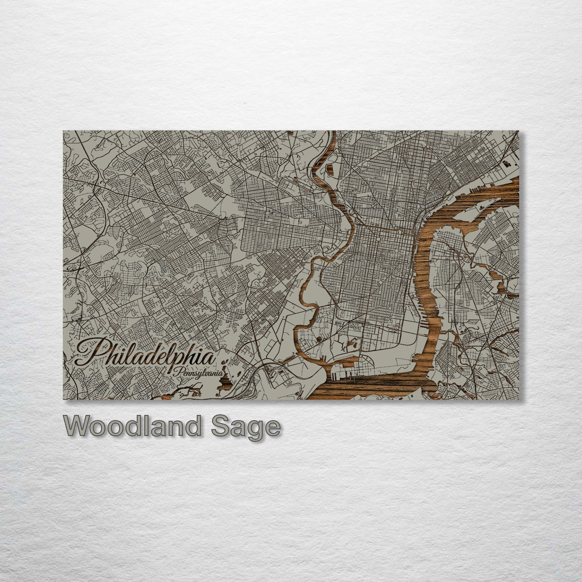 Philadelphia, PA - Street Map on Wood