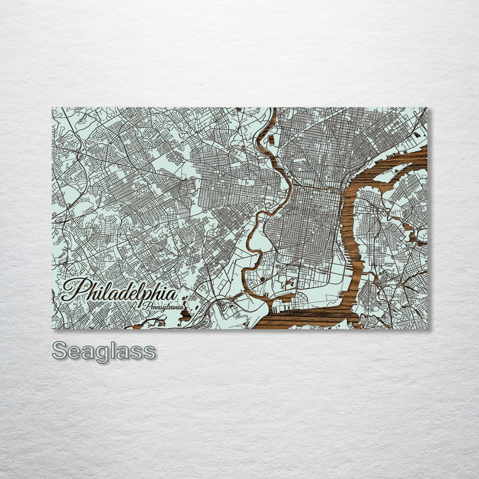 Philadelphia, PA - Street Map on Wood