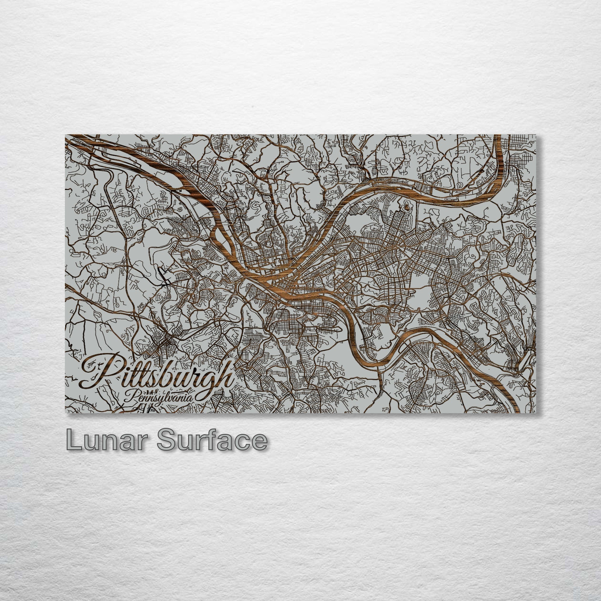 Pittsburgh, PA - Street Map on Wood