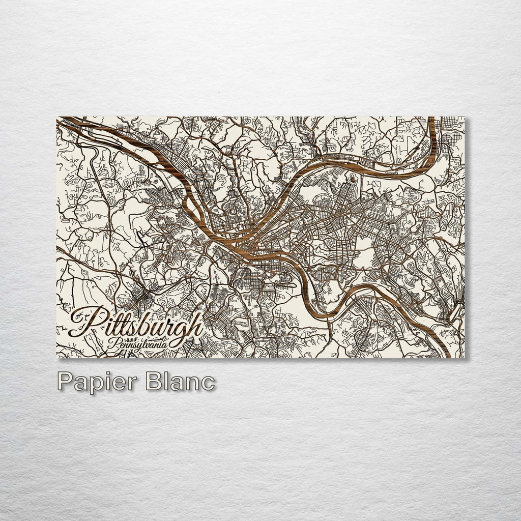 Pittsburgh, PA - Street Map on Wood