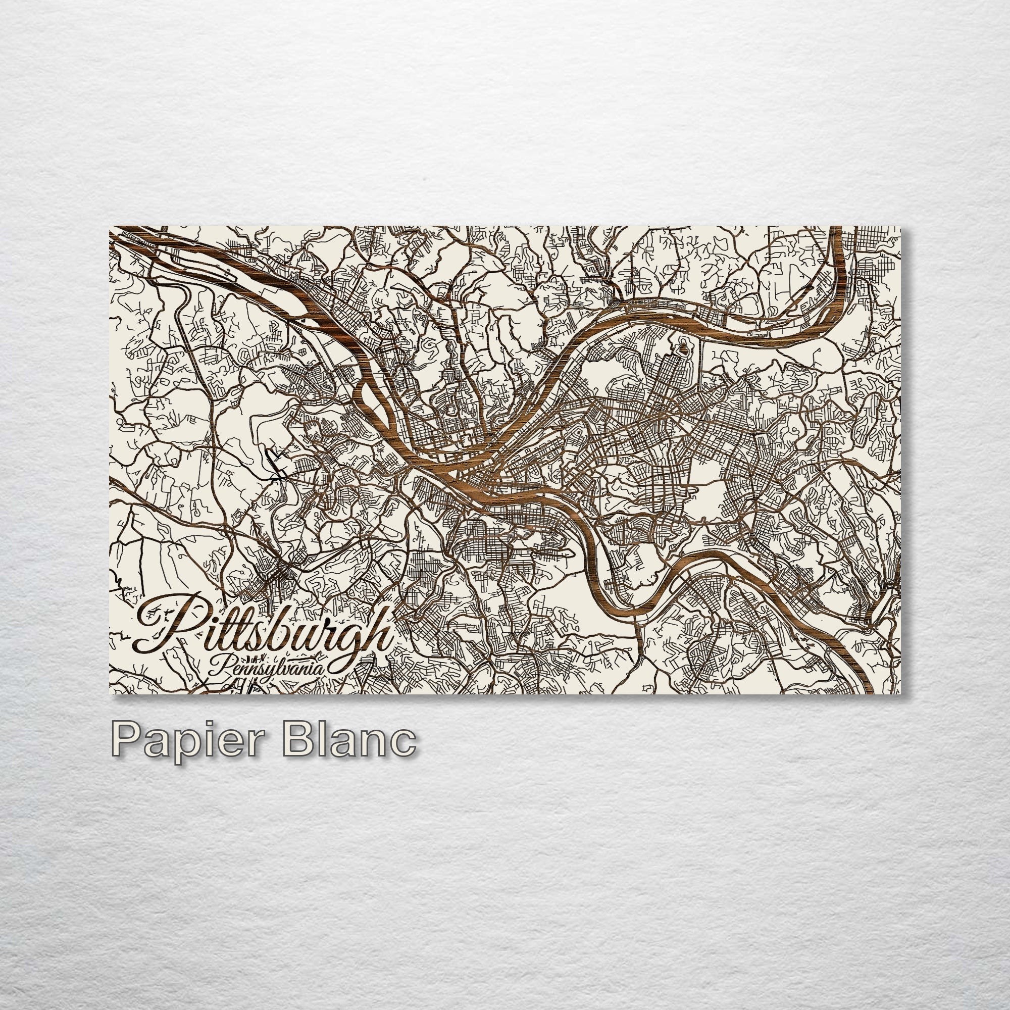 Pittsburgh, PA - Street Map on Wood