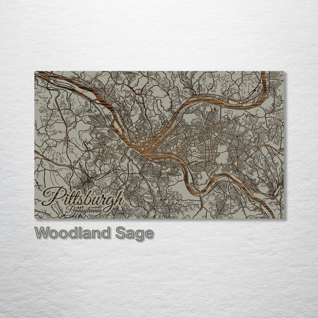 Pittsburgh, PA - Street Map on Wood