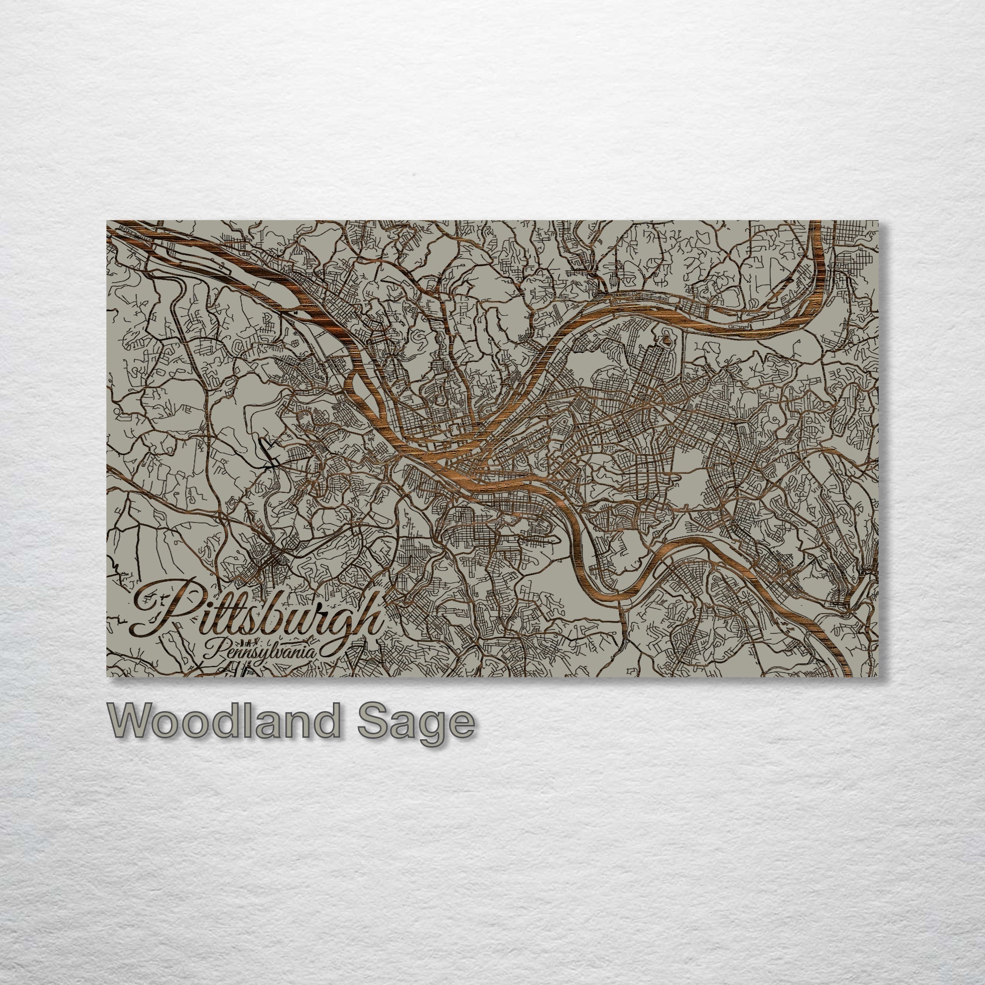 Pittsburgh, PA - Street Map on Wood