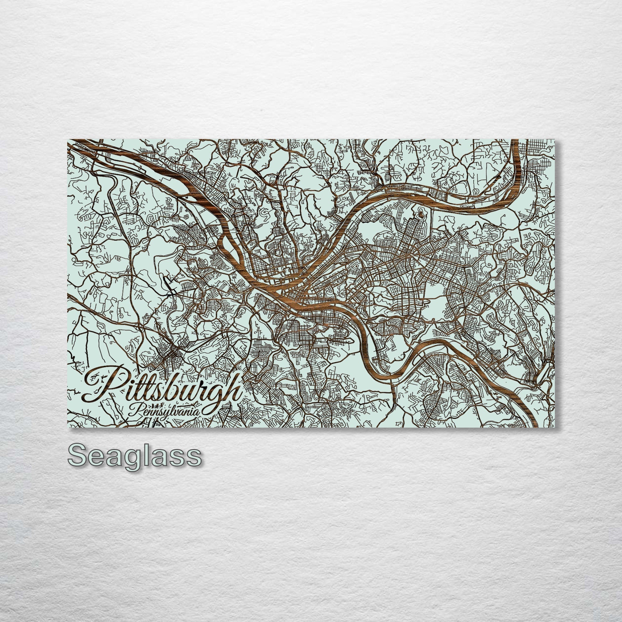 Pittsburgh, PA - Street Map on Wood