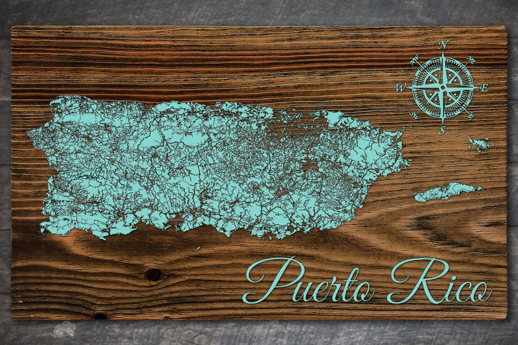 Puerto Rico - Street Map on Wood