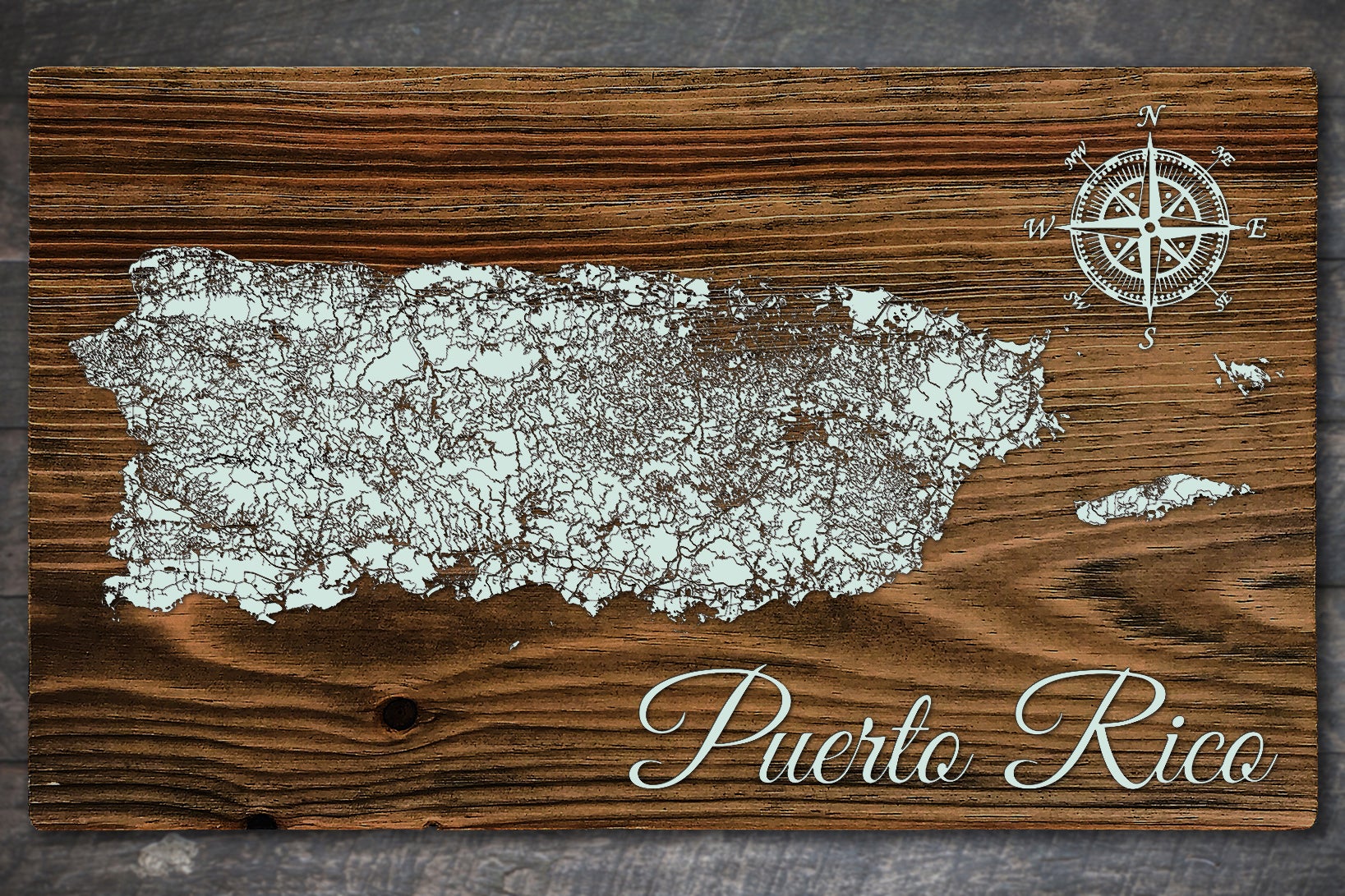 Puerto Rico - Street Map on Wood