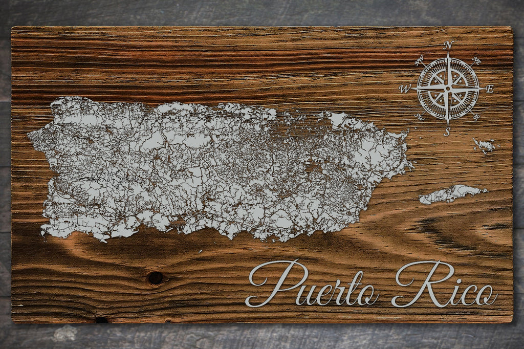 Puerto Rico - Street Map on Wood