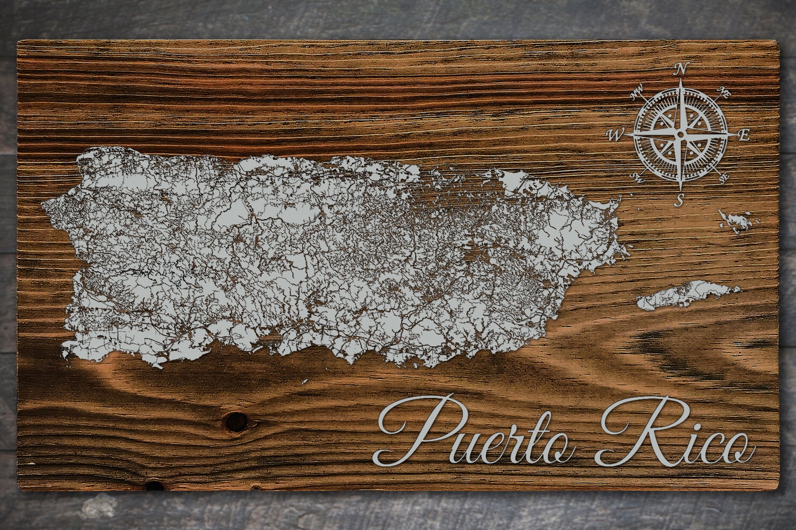 Puerto Rico - Street Map on Wood